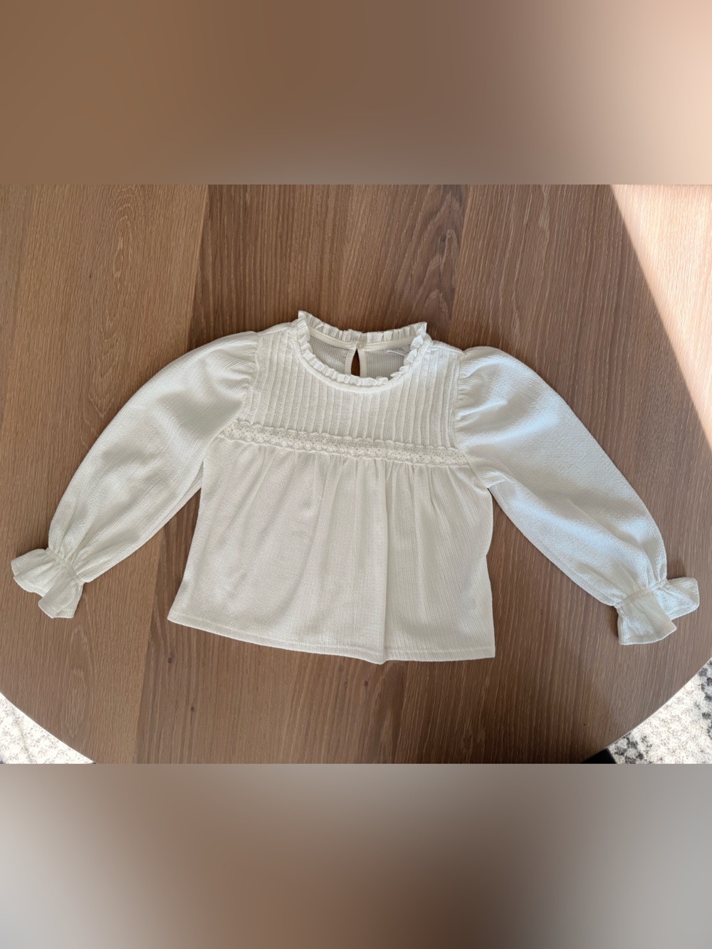 Zara Cream Long Sleeve Smocked Top